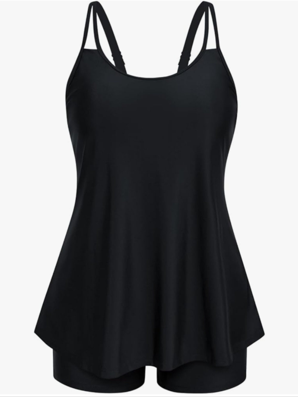 NWT Hanna Nikole Black Two Piece Tankini Swimsuit Flowy Top & Boy Shorts Size XL